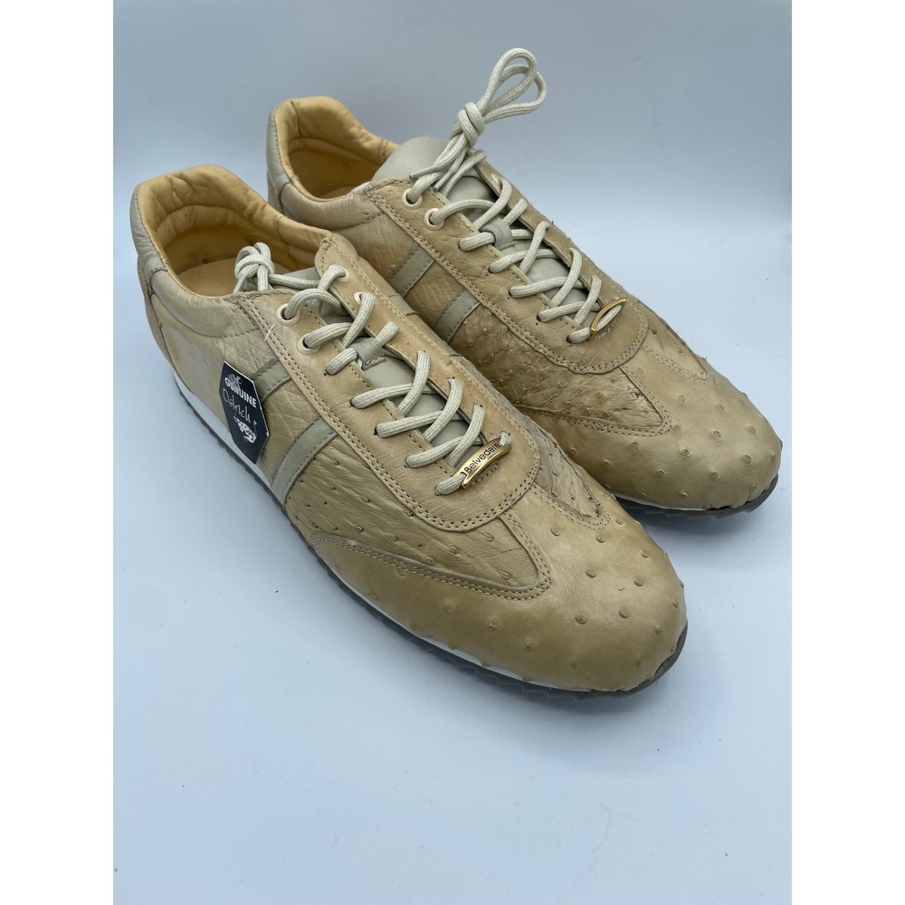 Belvedere Parker Bone Genuine Ostrich Leather Sneaker Mens 13 6004 Low Top Shoes